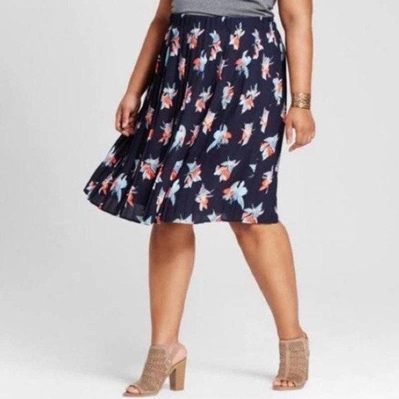 AVA & Viv Pleated Navy Floral Skirt Size X - Picture 1 of 7